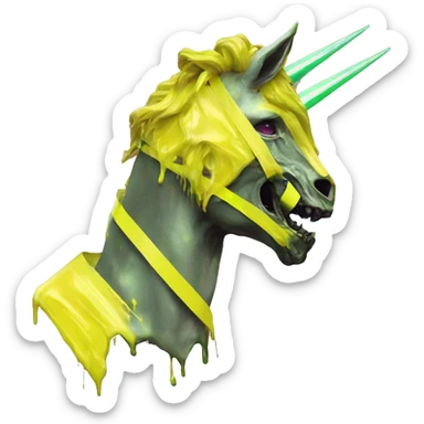 .Zombie_ Vaporwave black holographic oilslick zombie unicorn yellow caution tape sticker