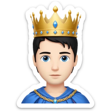Prince with crown, whole Body, black hair, blue eyes,  sticker