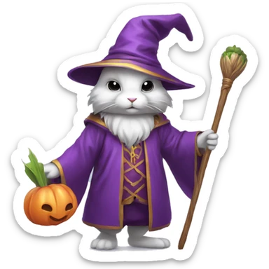 rabbit wizard purple clothes holding a carot staff sticker