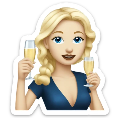 Blonde girl with blue eyes drinking Champagne and eating caviar  sticker