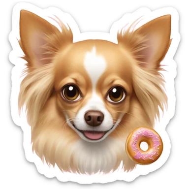 Long haired chihuahua eating a donuts sticker