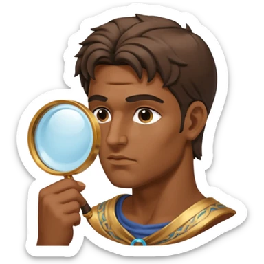 Dios griego de perfil mirando con una lupa de sticker