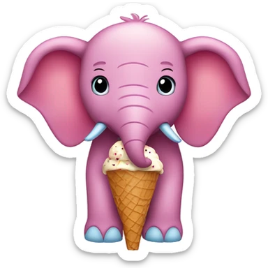 Pink elephant with blue polkadots, eating an ice cream cone with chocolate, vanilla, and strawberry sticker