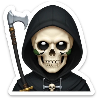 zoomed black hood skull scythe sticker