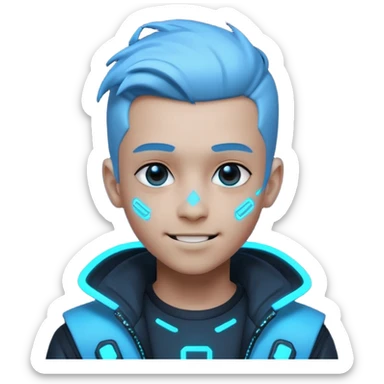 boy neon cyberpunk light blue happy sticker