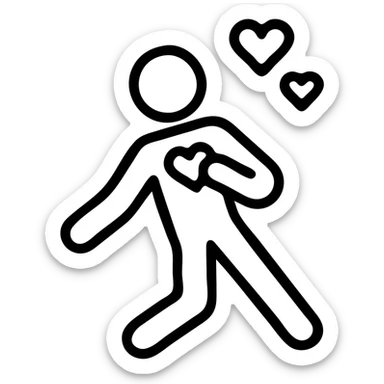 icon of a person in love, hand on chest over heart, about to fall, simple and clear icon style sticker