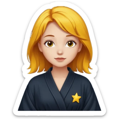 cute and sexy girl with bright yellow-brown hair in a dark sky pallete robe sticker