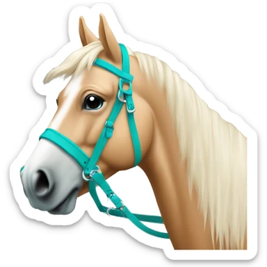 Cheval palomino vu de coté avec un licol turquoise sticker