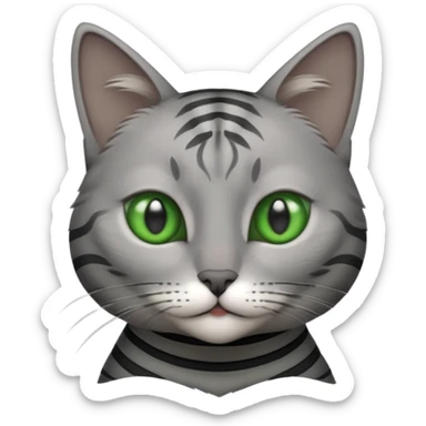 Grey slim cat with green eyes and some dark grey stripes  sticker