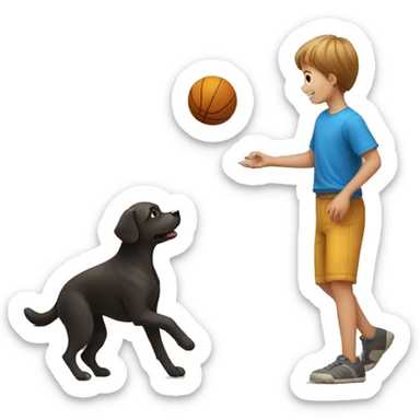 a little boy throwing ball to the dog sticker