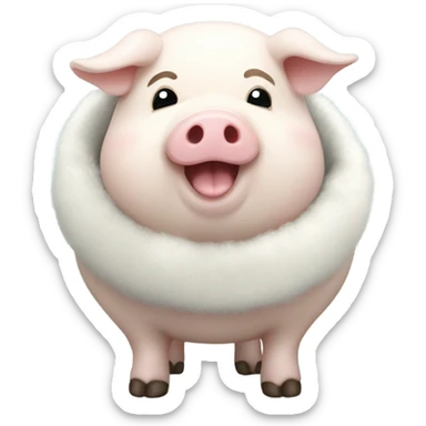 Fat white apotted pig in winter coat sticker