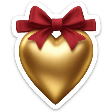 Metallic gold heart wrapped in a dark red bow sticker