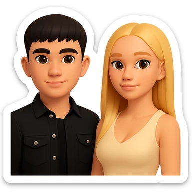 Slightly increase the volume of the upper body of the girl, separate the girl and the boy from each other, make the skin color the same for both characters. Maintain the cartoonish 3D style and keep the background transparent. sticker