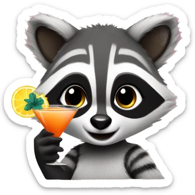A girly raccoon holding a cocktail sticker