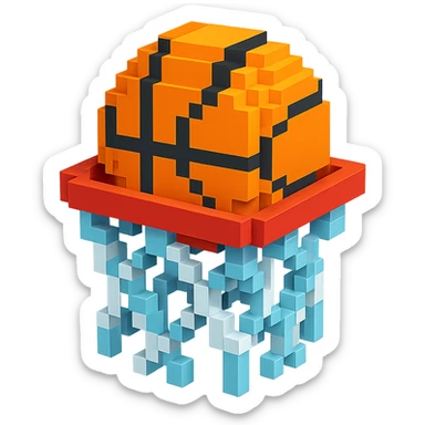 Voxel-style basketball in a net, no background, variation 4. sticker
