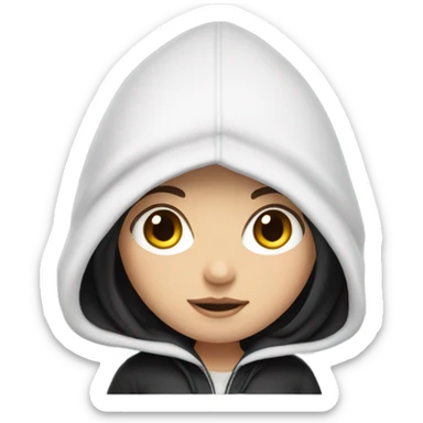 White Girl with black hair wearing hoodie with hood down sticker