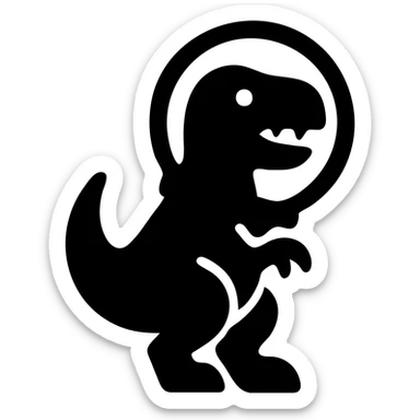 solid black icon of a t-rex astronaut with helmet sticker
