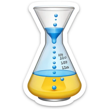 emoji of a beaker half-filled with two different colored liquids blue and yellow blending together with a simple scale or balance in the background symbolizing calculation or ratio sticker