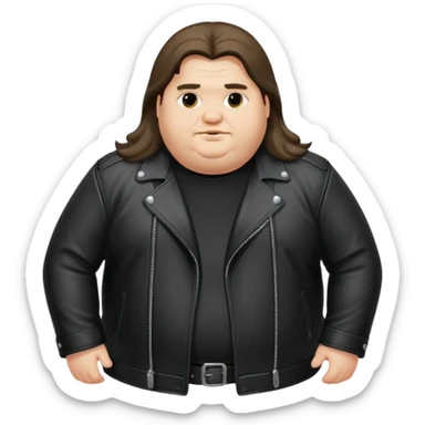 Long hair obese men in leather jacket sticker