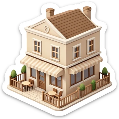 Isometric exterior little cozy beige café dollhouse style 3D realistic  sticker