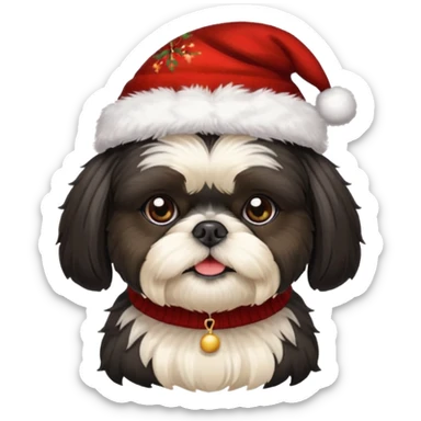 ALL BLACK FACE AND BODY SHIH TZU WITH CHRISTMAS SWEATER AND HAT sticker