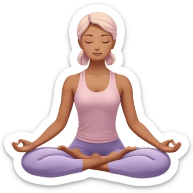 A peaceful person practicing yoga on a calm beach at sunrise, in a serene meditative pose. Soft pastel colors surround the scene, with gentle waves in the background and smooth, flowing lines representing balance and tranquility. The atmosphere feels centered and mindful. sticker