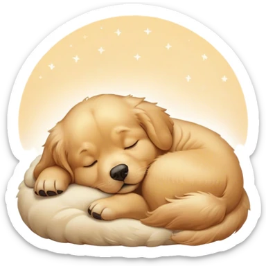 Cinematic Chubby Sleeping Golden Retriever Portrait Emoji, Chubby and serene, with a round, adorable build and a soft, fluffy golden coat, eyes gently closed in peaceful slumber, Simplified yet irresistibly endearing features, highly detailed, glowing with a gentle, dreamy glow, high shine, relaxed and content, stylized with a touch of whimsy, bright and heartwarming, soft glowing outline, capturing the essence of a blissfully sleepy pup, so comically serene it feels like it could roll out of the screen and snore with adorable charm! sticker