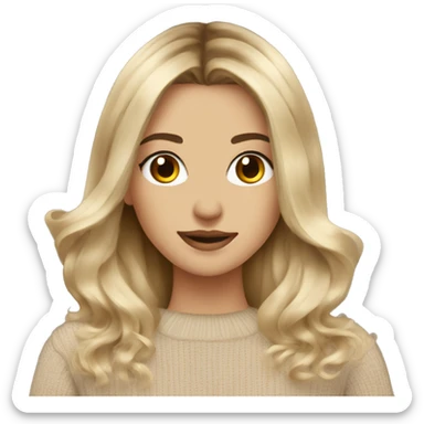 Blonde balayage long hair women beige sweater with camera sticker