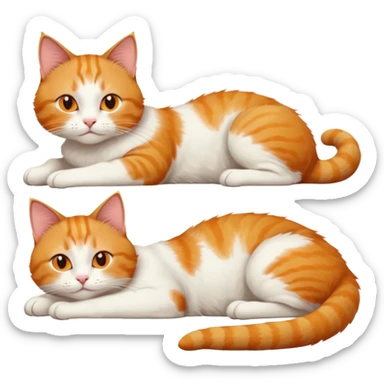 ginger and white cat with orange eyes doing a big extremely long stretch reaching up into the air with arms and legs side by side together straight and overextended whilst lying on its side sticker