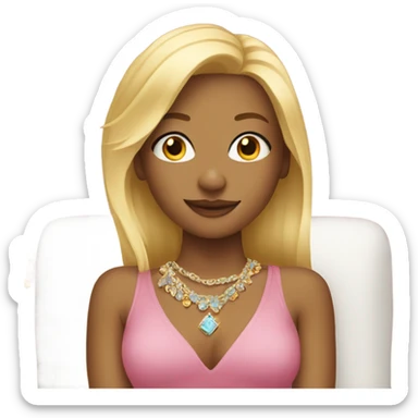 blonde girl on couch with jewelry sticker