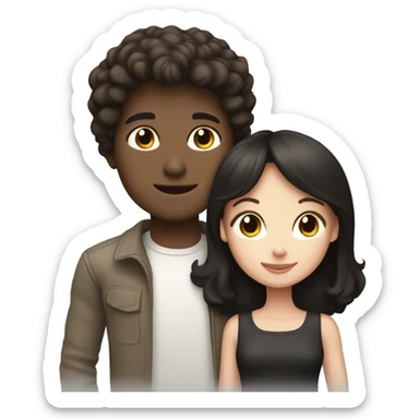 Brunette boy and brunette girl couple with black and white cat sticker