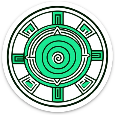 Maya sun symbol - positive news, precise geometric design, ONLY white and deep green colors, no other colors, flat hieroglyphic style, mail theme sticker