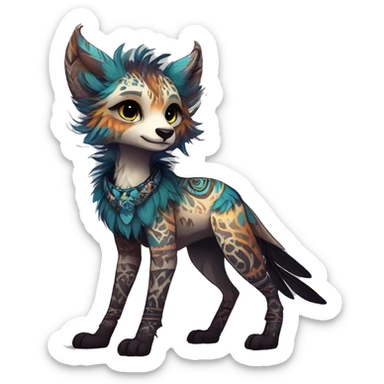 cute cool edgy fantasy animal fursona creature by griffsnuff & LiLaiRa & Falvie with exotic colors with patterns and feathers and collar full body sticker