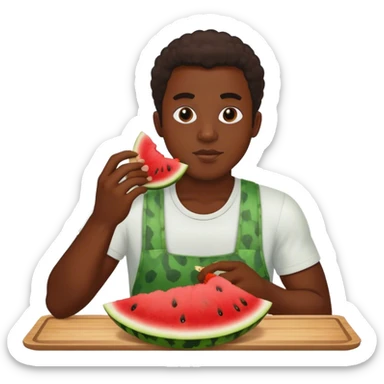 A black man eating watermelon and fried chicken sticker
