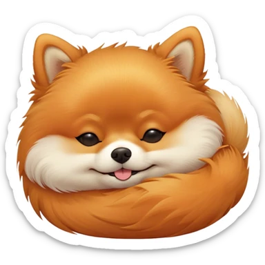 Meme-Worthy Cute Sleeping Orange Pomeranian Portrait Emoji, Head resting peacefully with a contented smile, showcasing a delightfully compact build and a luxuriously soft, fluffy orange Fur, eyes shut in a serene nap, Simplified yet hilariously adorable features, highly detailed, glowing with a soft, drowsy light, high shine, relaxed and utterly lovable, stylized with an air of playful laziness, bright and heartwarming, soft glowing outline, capturing the essence of a comically sleepy companion, so meme-worthy it feels like it could instantly become the next viral sensation of adorable slumber! sticker