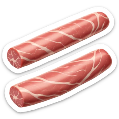 raw pork tenderloin, whole boneless, long tapered slightly curved, soft pink, smooth, fine muscle grain, minimal marbling, clean, moist, no cutting board or garnish, no faces, clean 3D, soft shadows, transparent background, emoji scale sticker