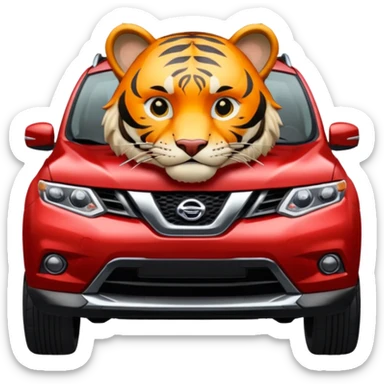A Tiger Driving A RED NISSAN ROGUE  sticker