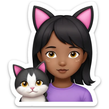 6 years old black hair asian girl with a cat ears sticker
