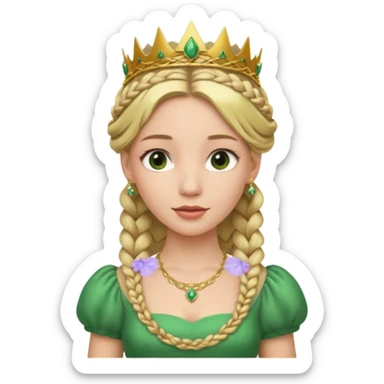 Princess in green Dress with Tiara, Braided Blonde Hair sticker