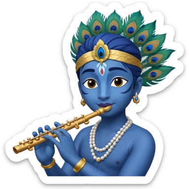 Krishna playing flute blue skin peacock feather sticker