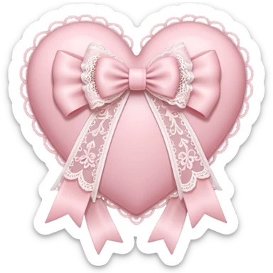 rococo Pastel pink heart with white bow with lace and frills sticker