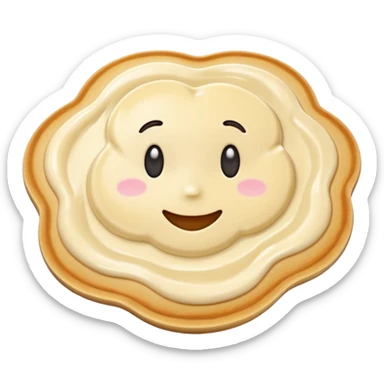 smooth pale beige pancake batter gentle swirl small puddle soft ridges glossy surface thick yet fluid ready to cook no pan spoon toppings soft lighting subtle shadows emoji scale sticker