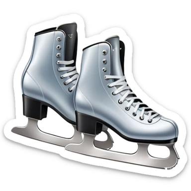An icon featuring a pair of elegant figure skates resting on scratched ice in the center of an ice stage. The background shows distant spectator stands, with soft spotlights highlighting the skates. Transparent background emphasizes the quiet beauty of the scene. sticker