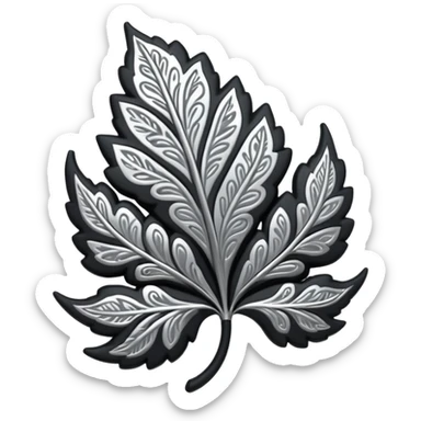 Black and silver filigree leaf, 3D, extremely detailed design sticker