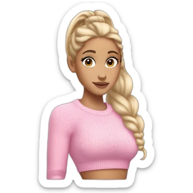 ariana grande with a blond low ponytail , wearing a pink sweater sticker