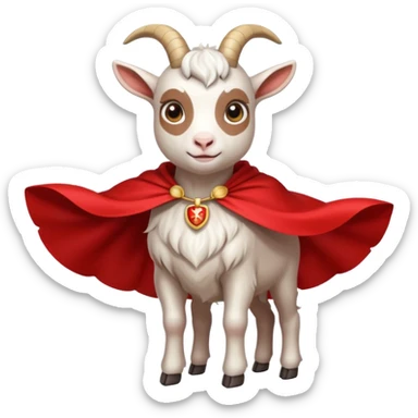 white female goat wearing a read cape sticker