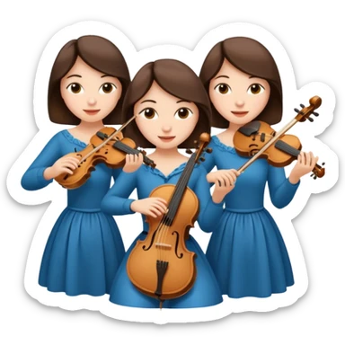Create an imagine of three brunette women playing string instruments sticker