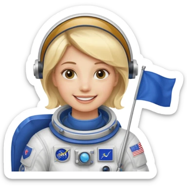 blonde female stronaut holding blue flag sticker