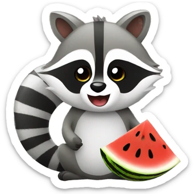 a raccoon eats a watermelon sticker