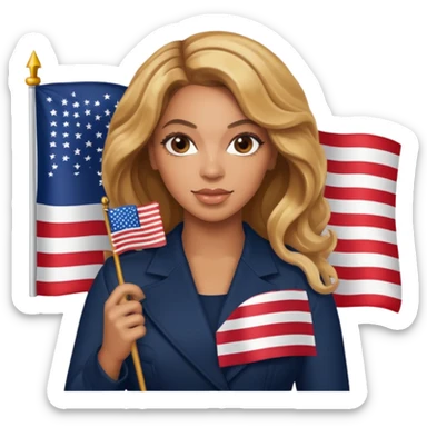 Beyonce with holding an american flag sticker